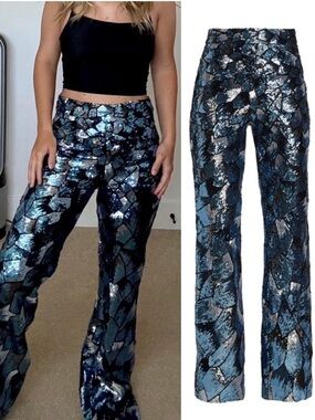 Adriana Iglesias Fairy Sequin Pants Y2K Shiny Flare Sequin Evening Pants